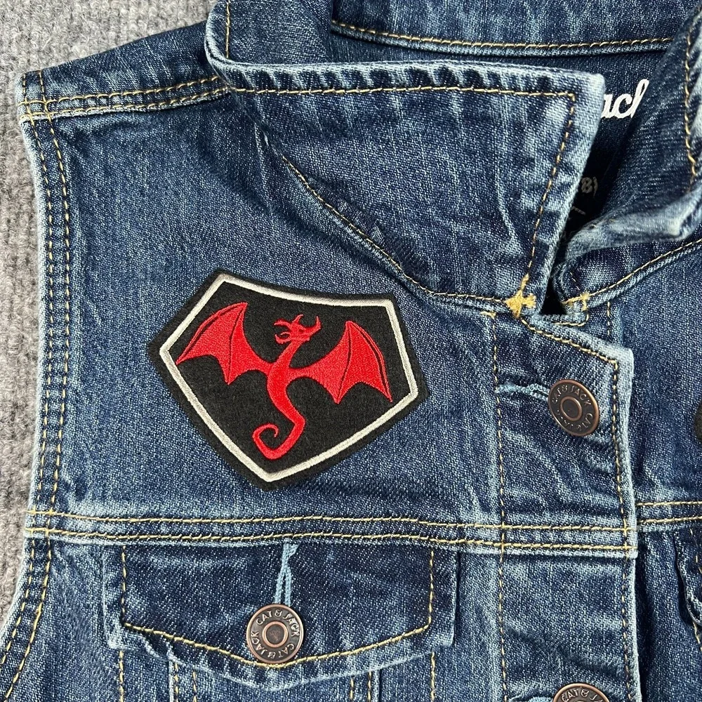 Cat & Jack Trucker‎ Vest Girls XXL Blue Patches Denim Cotton Stretch Snap Front